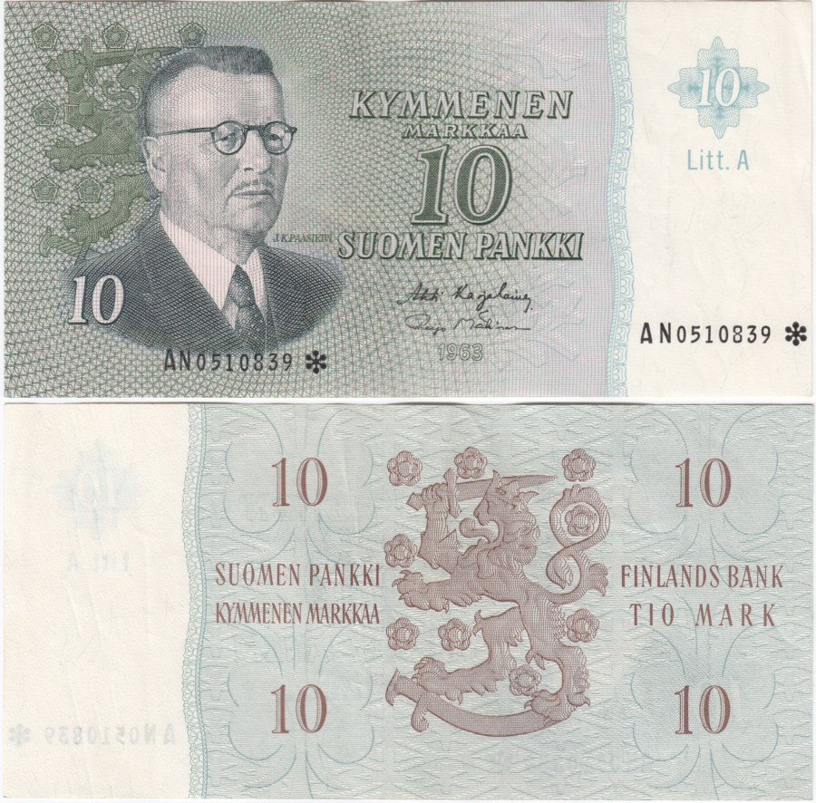 10 Markkaa 1963 Litt.A AN0510839* kl.5
